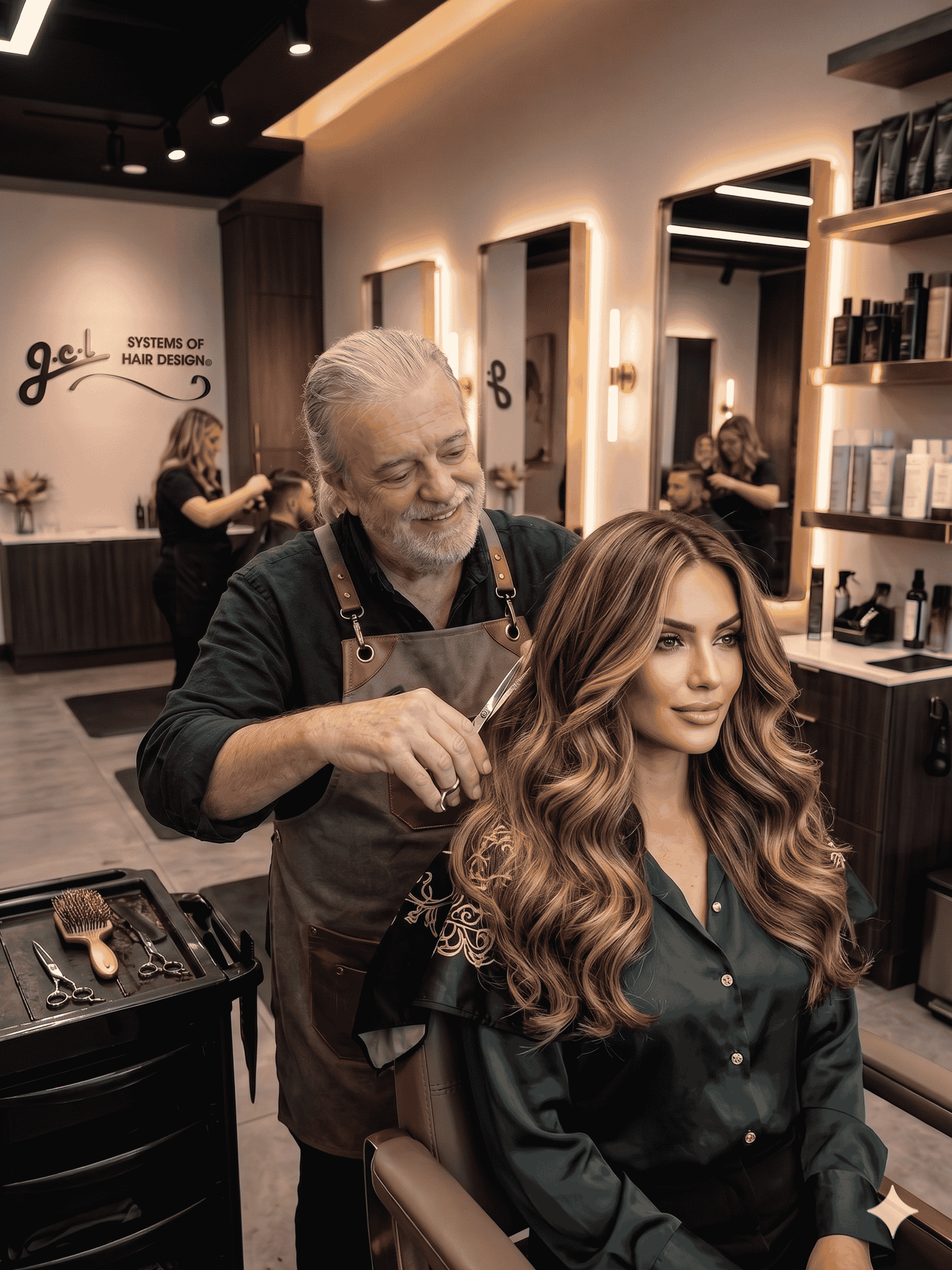 Jim Lyons at Work styling hair inside the salon