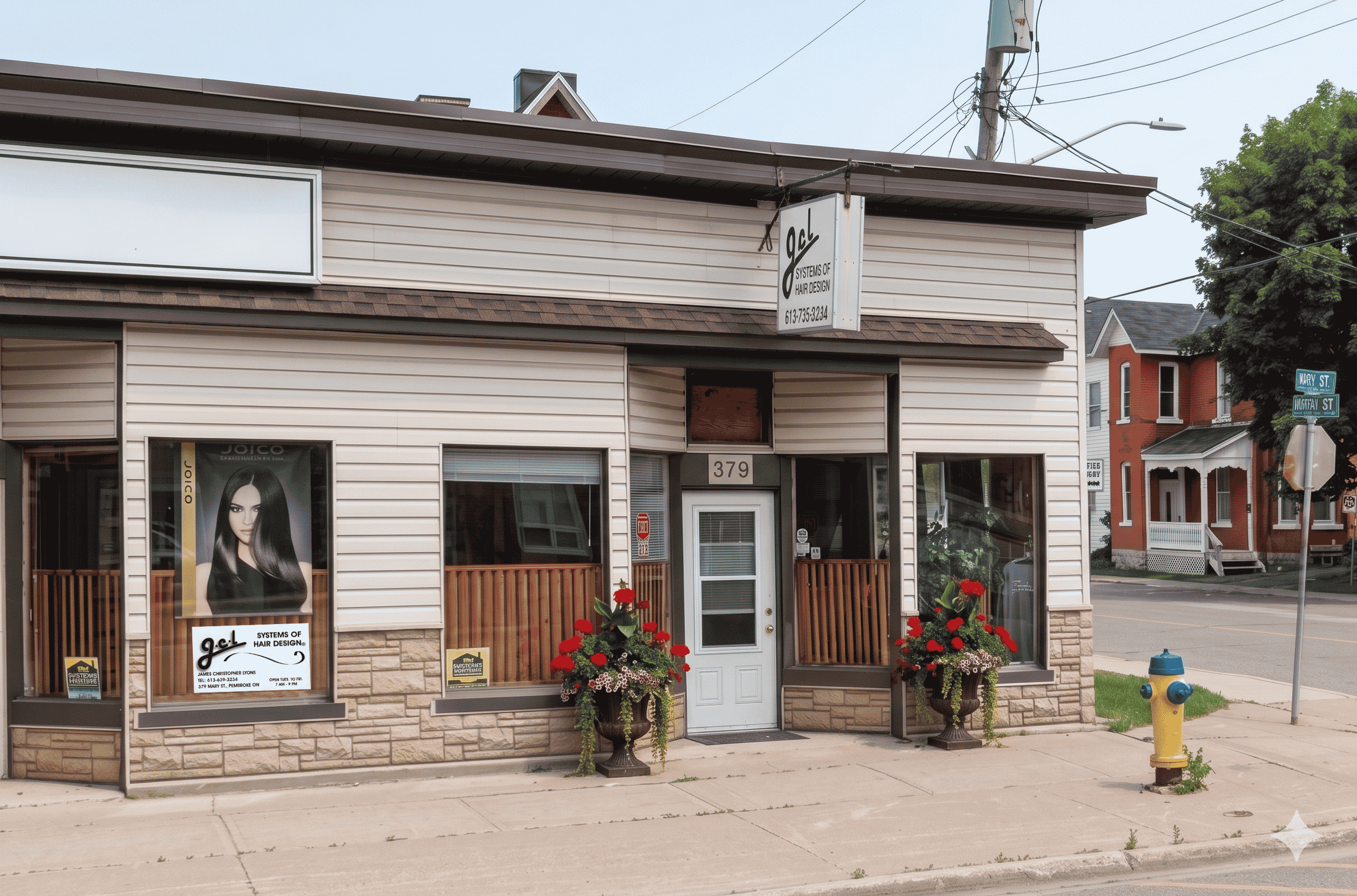 Front view storefront welcoming clients to JCL Systems of Hair Design